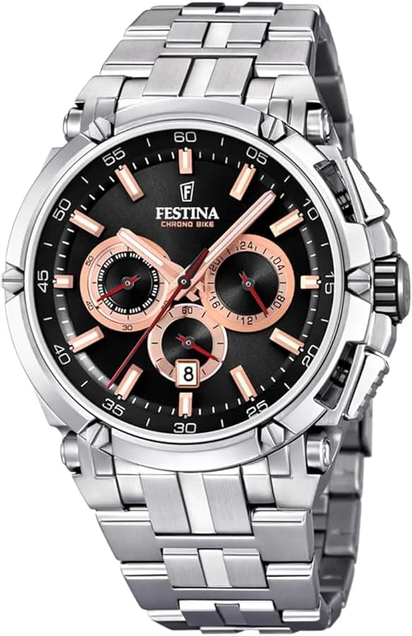 Montre Festina F20327/8 Chrono Bike Acier Argenté Cadran Noir