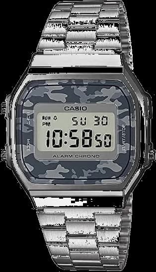 Montre Casio A168WEC-1EF Cadran Camouflage Gris et Bracelet Acier