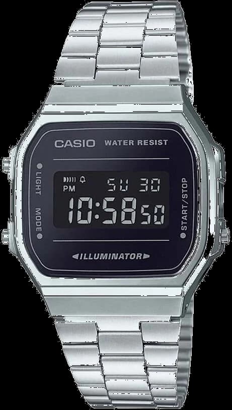 Montre Casio A168WEM-1EF à Cadran Noir Miroir et Bracelet en Métal Gris