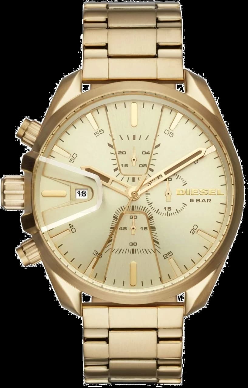 Montre Homme Diesel DZ4475 en acier doré, cadran bleu et bracelet cuir brun