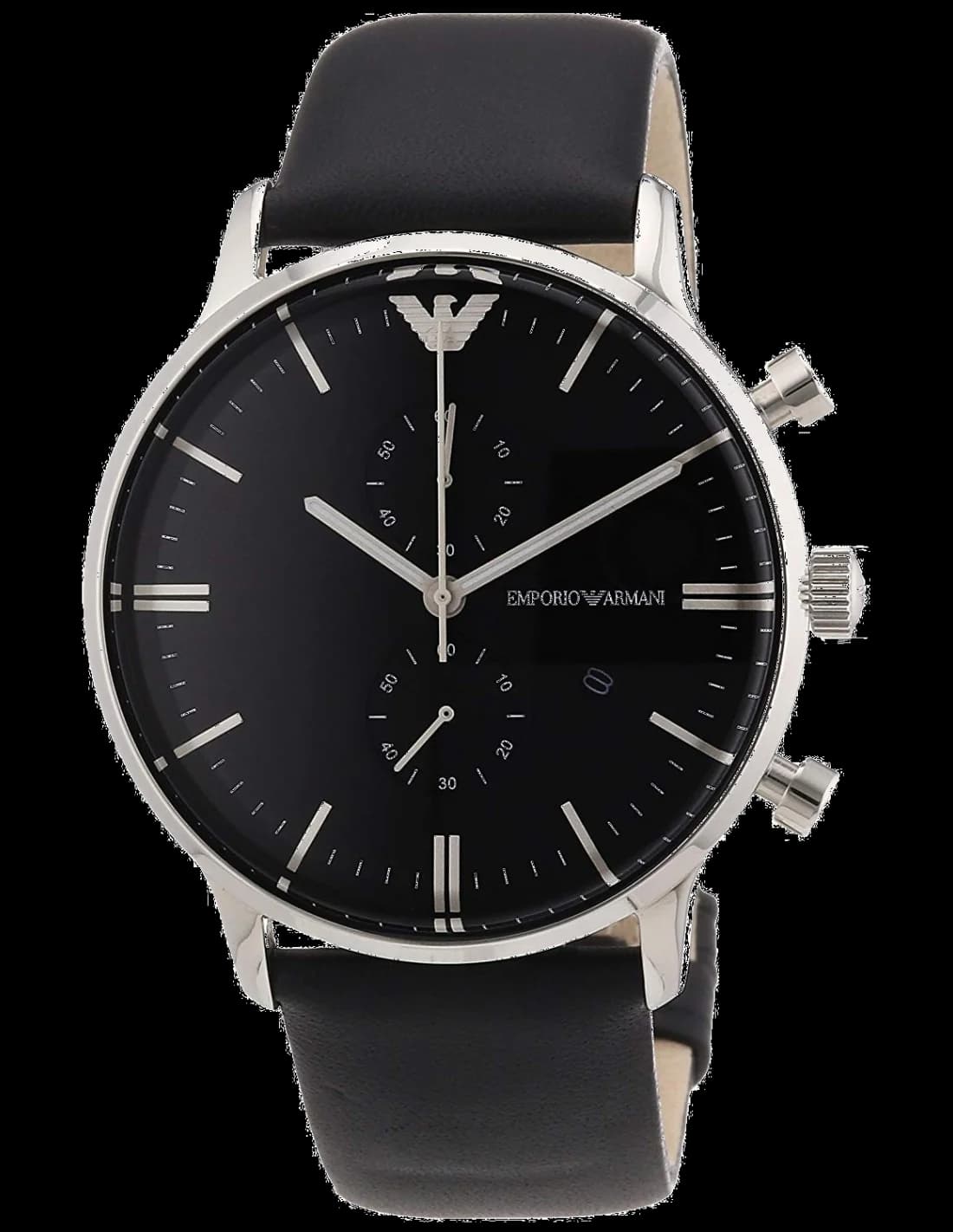 Montre Homme Emporio Armani AR0397 Chronographe en Acier et Cuir Noir
