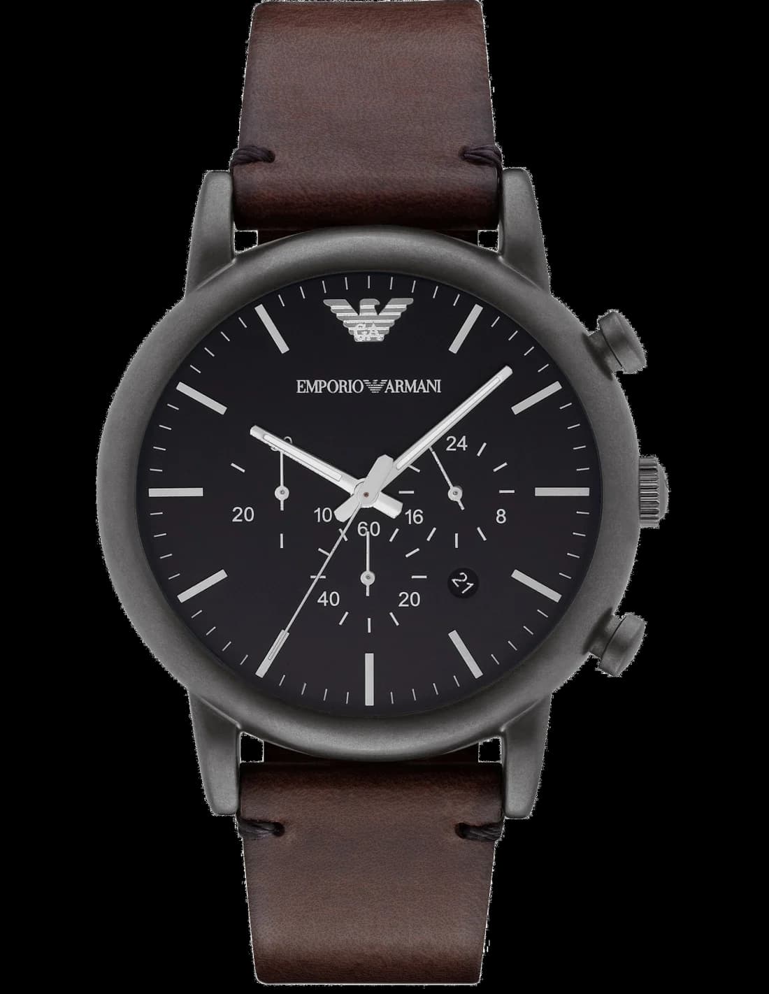 Montre Emporio Armani AR1919 Bracelet Cuir Marron et Cadran Argenté