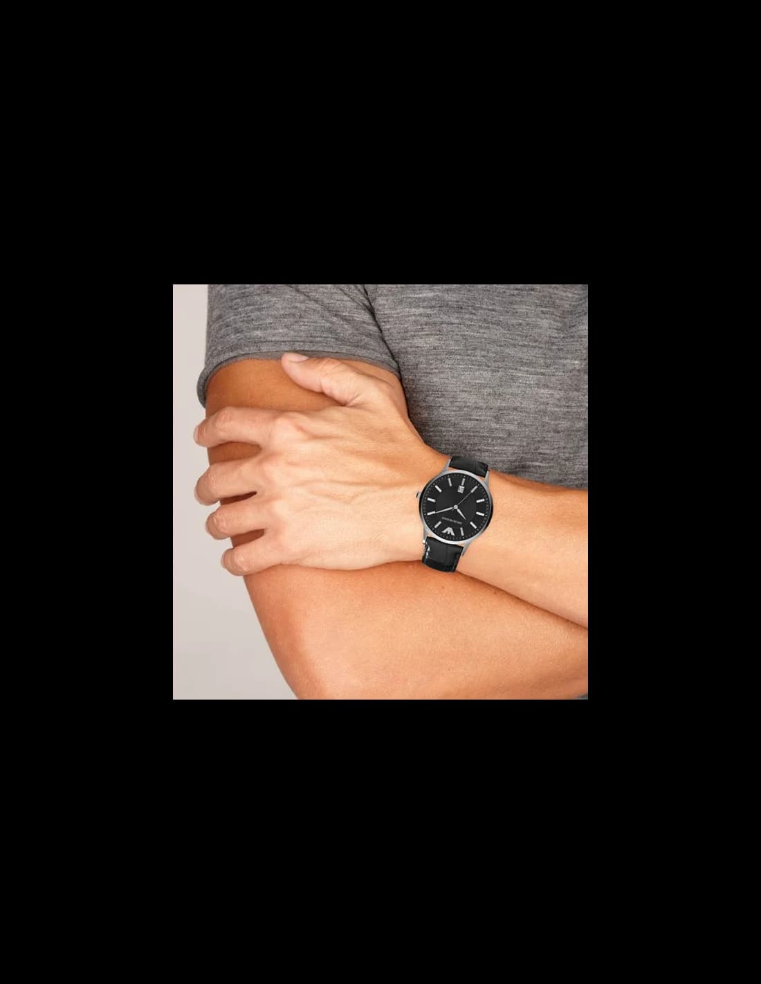 Montre Emporio Armani AR2411 avec Cadran Noir et Bracelet en Cuir vue 2