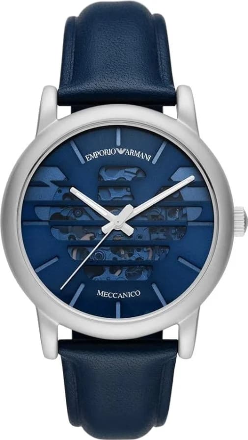 Montre Emporio Armani Luigi Meccanico AR60030 Cadran squelette bleu bracelet cuir