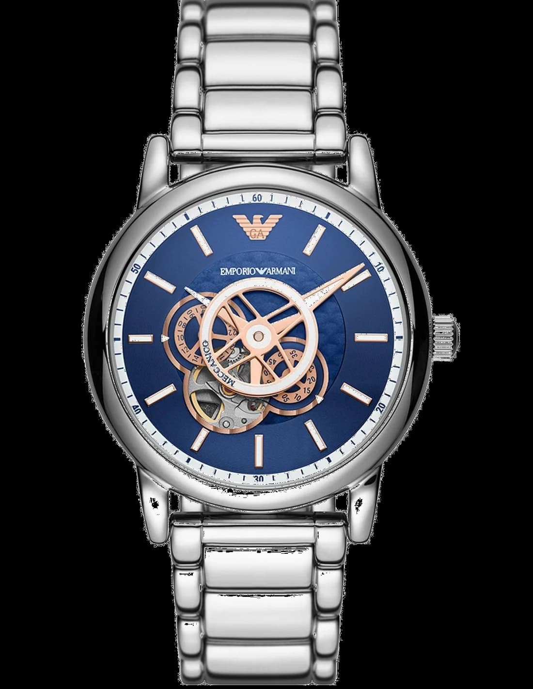 Montre Emporio Armani AR60036 Automatique Cadran Bleu et Bracelet Cuir