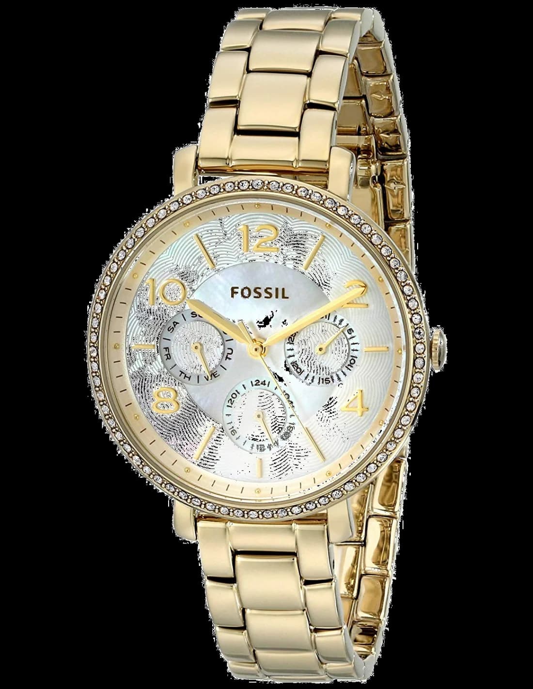 Montre Femme Fossil ES3756 Cadran Nacre et Lunette Cristaux Dorée