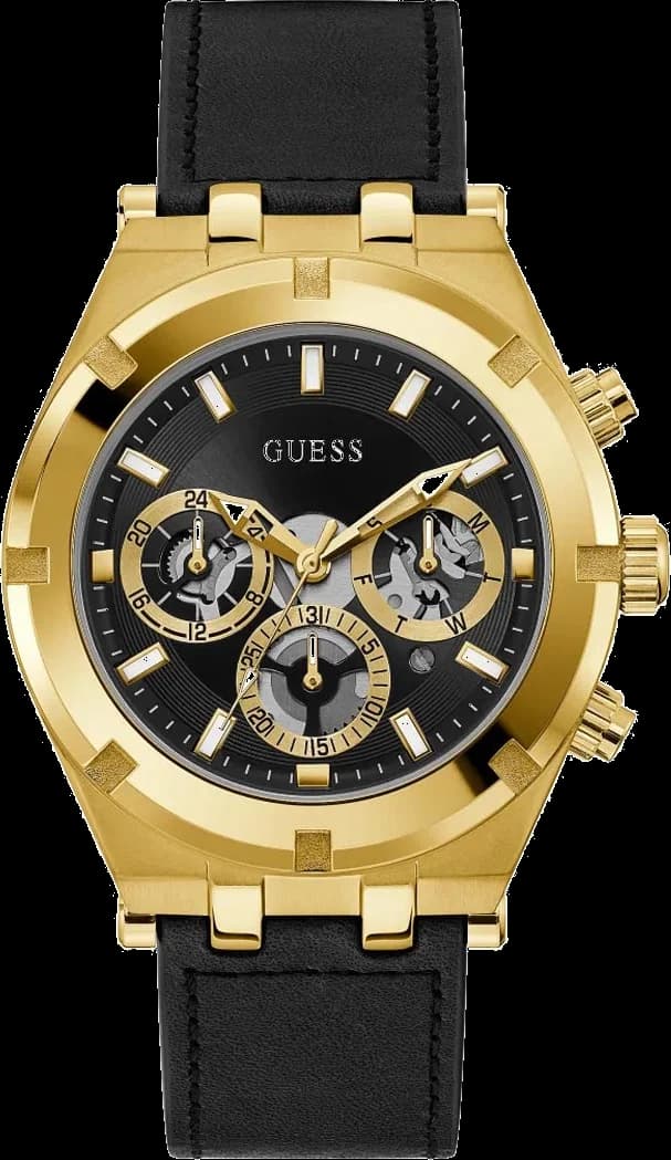 Montre Homme Guess Continental GW0262G2 cadran multifonctions noir bracelet cuir