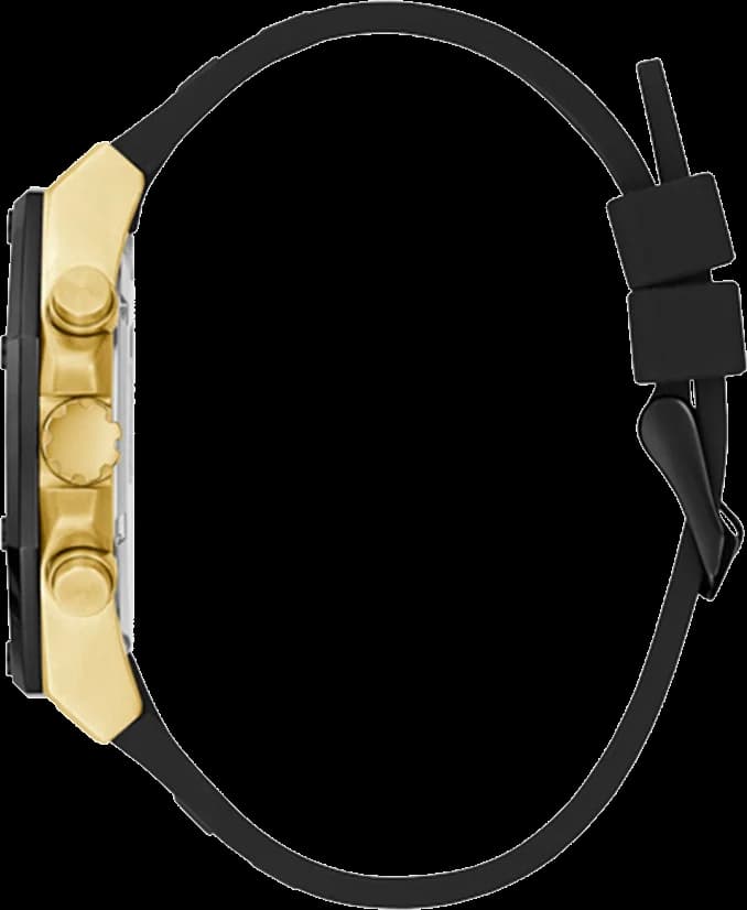Cadran Guess GW0263G1 noir multifonction avec index dorés, aiguilles lumineuses et compteurs chronographe