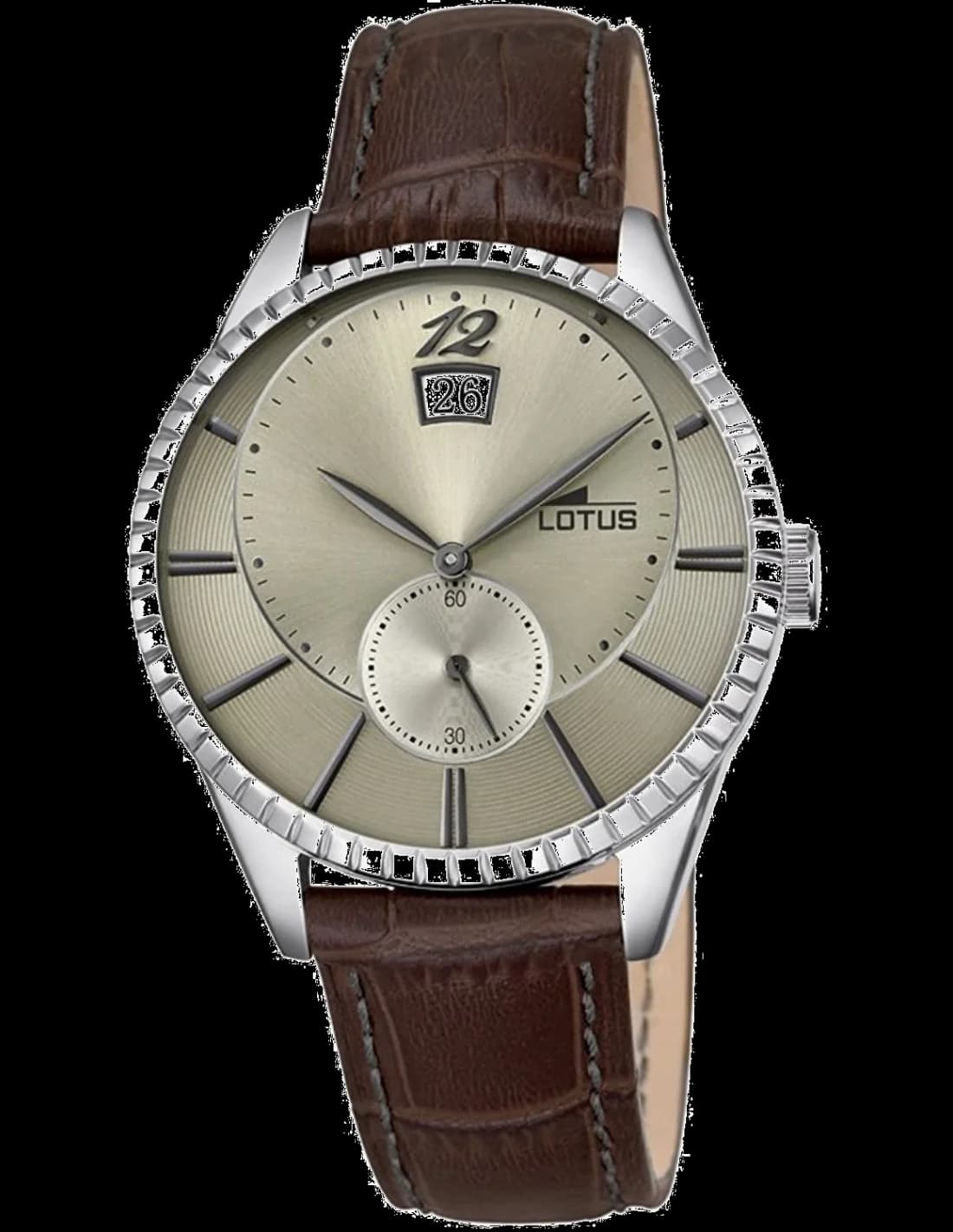 Montre Lotus L18322/2 marron au cadran champagne avec index bâtons et aiguilles dorées, style classique élégant