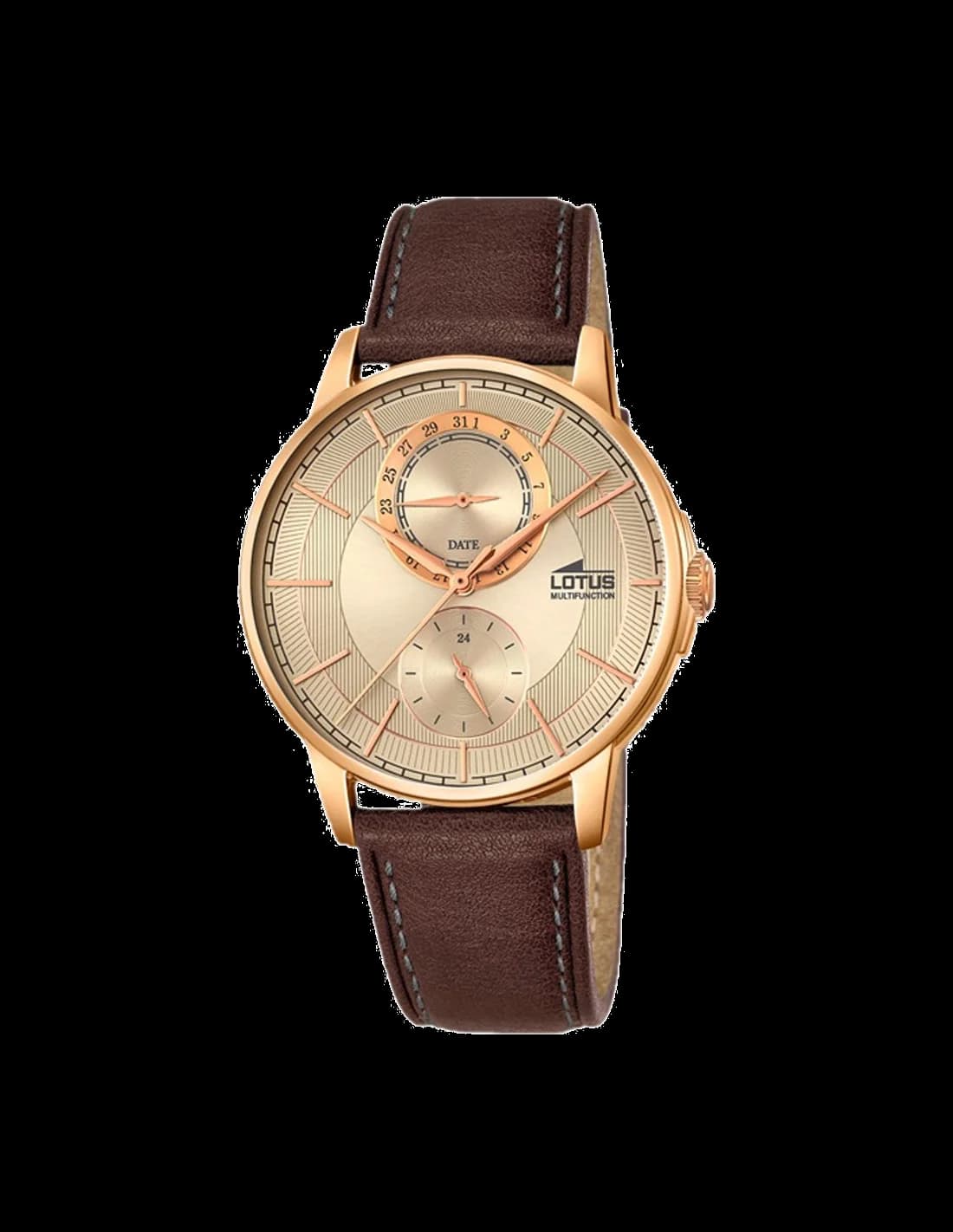 Montre Lotus L18324/2 avec cadran marron soleillé, aiguilles argentées et index bâton, style classique et sportif