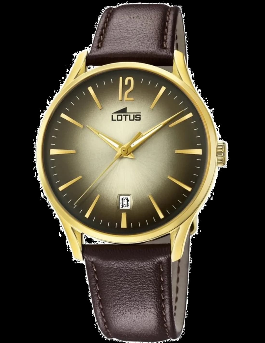 Montre Lotus L18403/2 au cadran noir texturé avec aiguilles dorées et index bâtons, style classique et élégant