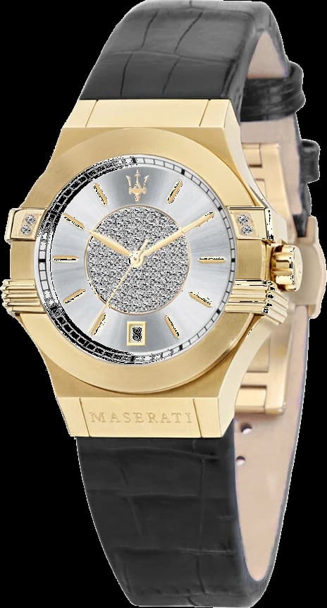 Montre Femme Maserati Potenza R8851108505 Quartz Cadran Argent Bracelet Cuir Noir