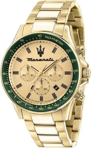 Montre Maserati Sfida R8873640005 cadran vert en acier doré jaune