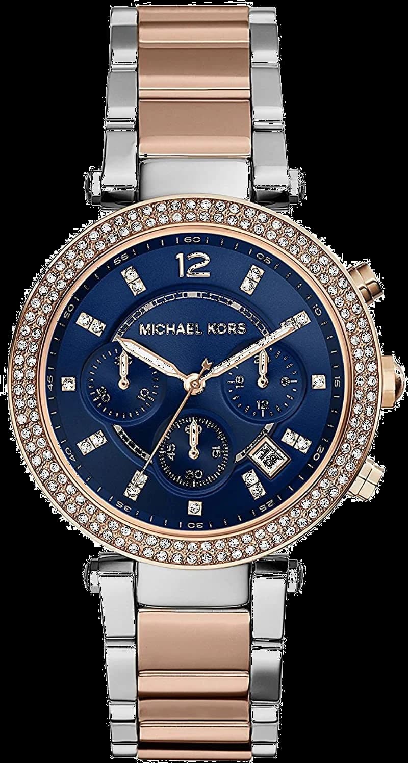 Montre Michael Kors MK6141 Cadran Bleu et Bracelet Bicolore Or Rose