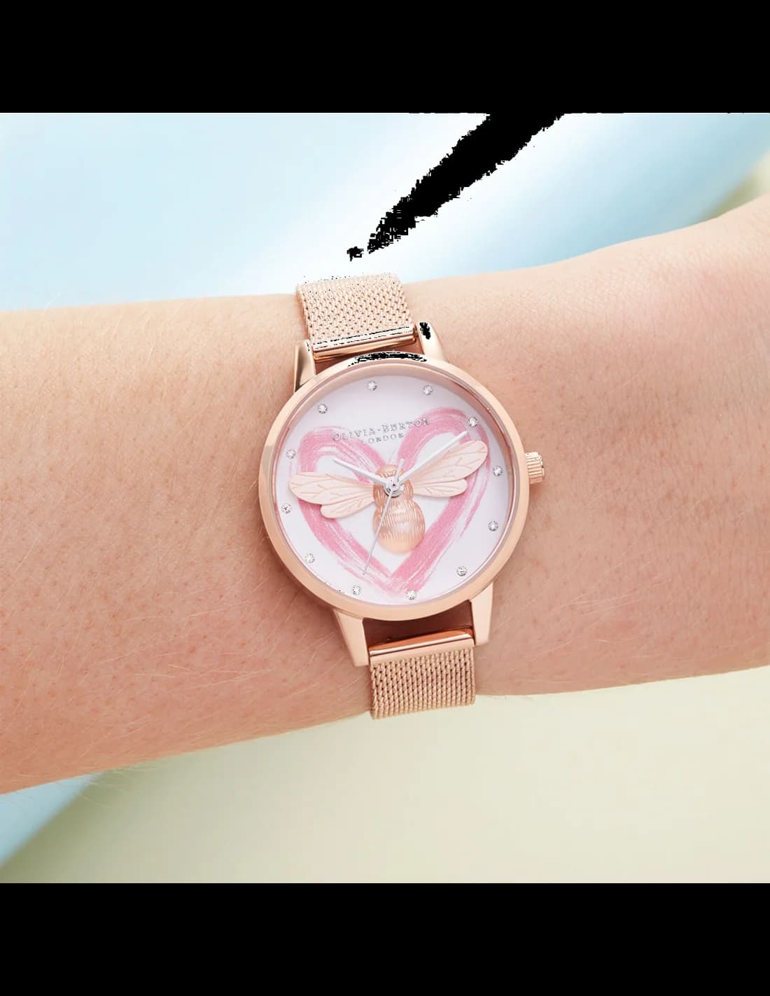Montre Olivia Burton Lucky Bee OB16FB01 Maille milanaise or rose vue 3