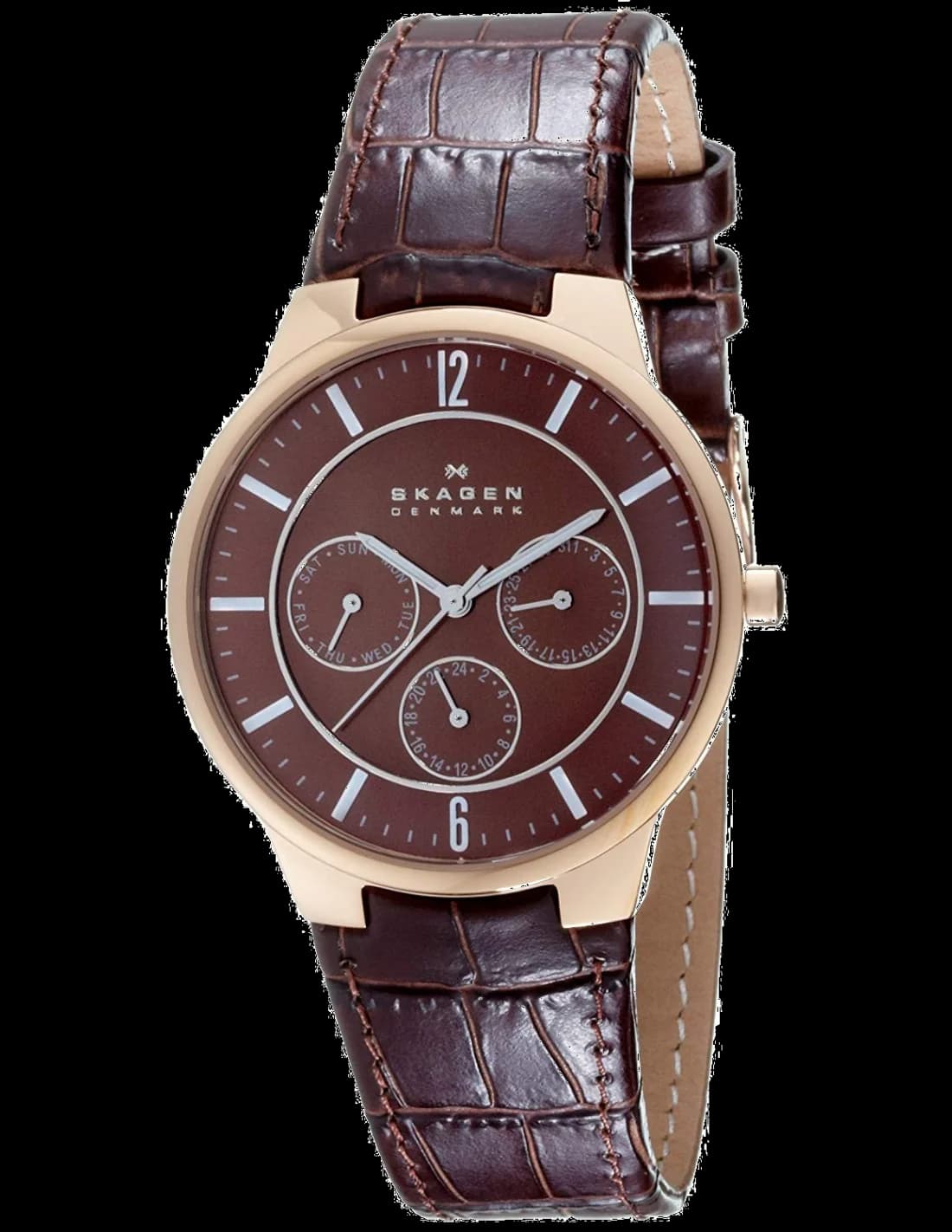 Montre Skagen 331XLRLD Bracelet Cuir Brun et Boîtier Or Rose