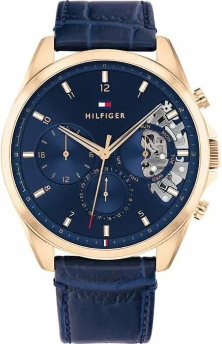 Montre Tommy Hilfiger 1710451 Automatique Squelette en Acier et Cuir Noir
