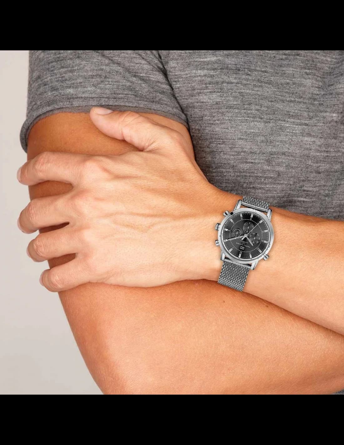 Montre Tommy Hilfiger 1790877 Harrison Cadran Noir et Maille Milanaise vue 4