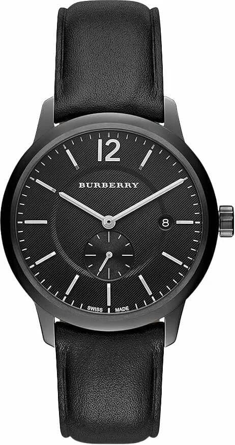 Montre Burberry BU10003 avec cadran à motif check et bracelet en cuir noir