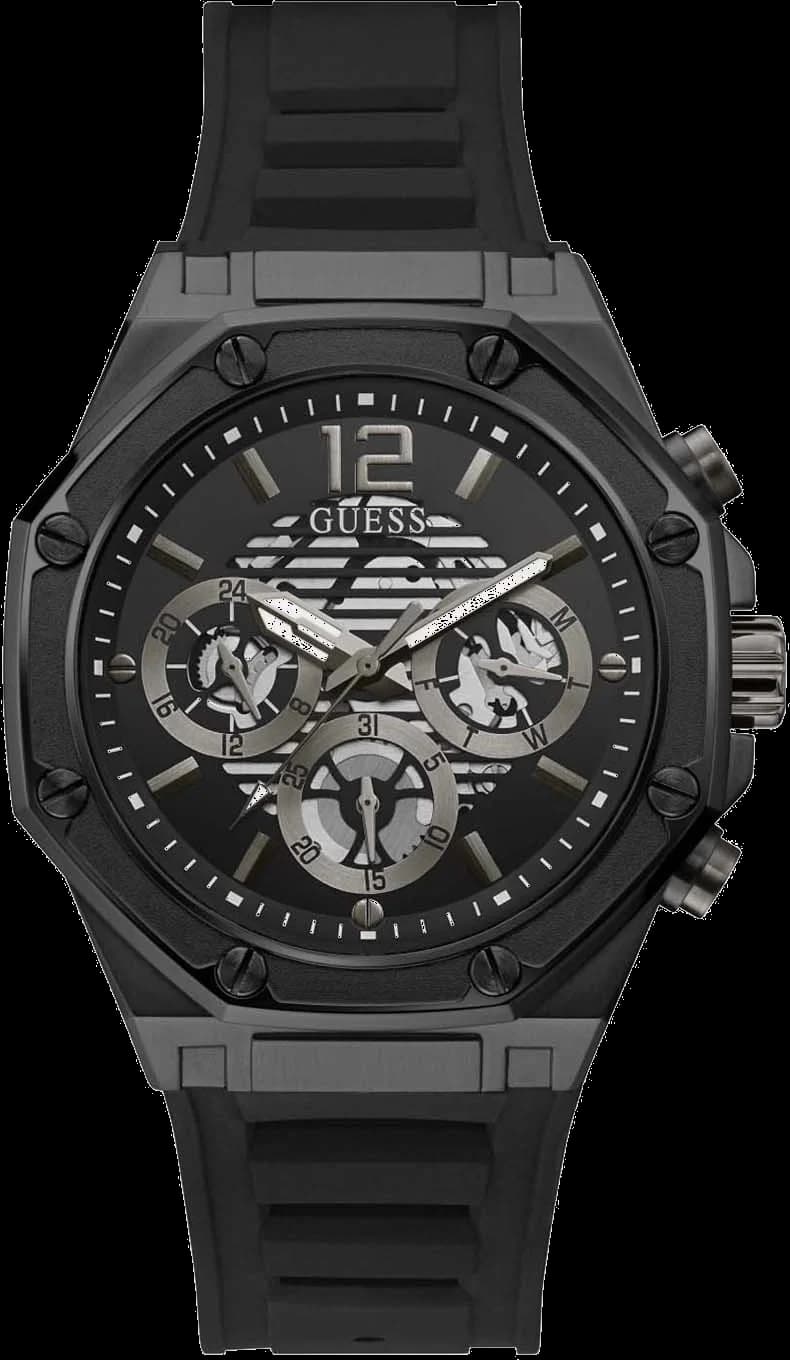 Montre Homme Guess Multifonction GW0263G4 Cadran noir Bracelet en silicone noir