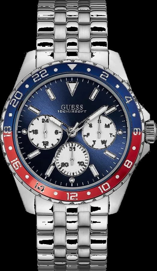 Montre Guess Odyssey W1107G2 cadran multifonction bleu et rouge bracelet acier
