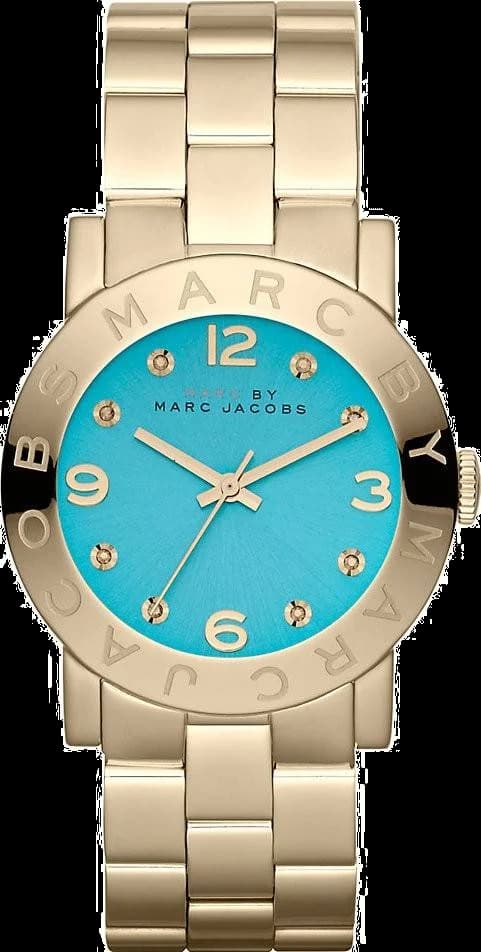 Montre Femme Marc Jacobs Amy MBM3220 cadran turquoise bracelet acier doré jaune
