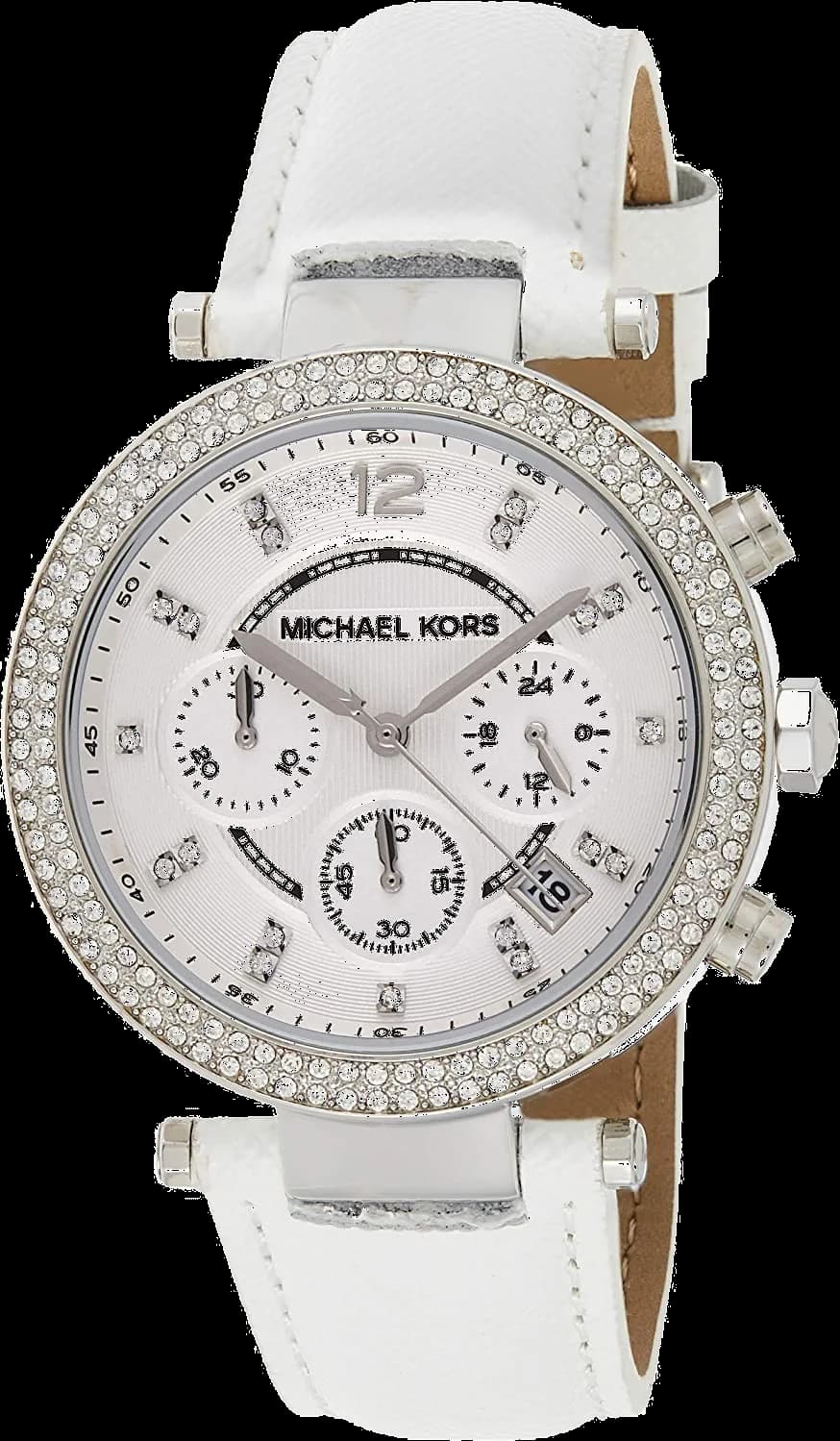 Montre Michael Kors MK2277 Bracelet en Cuir Blanc et Lunette Cristaux