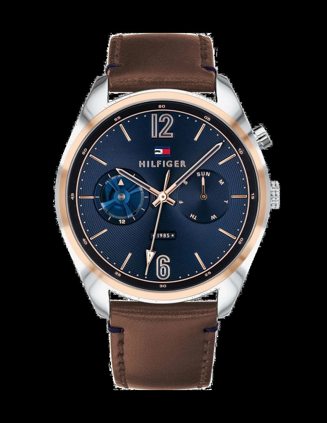 Montre Homme Tommy Hilfiger Deacon 1791549 Cadran bleu avec marron cuir bracelet